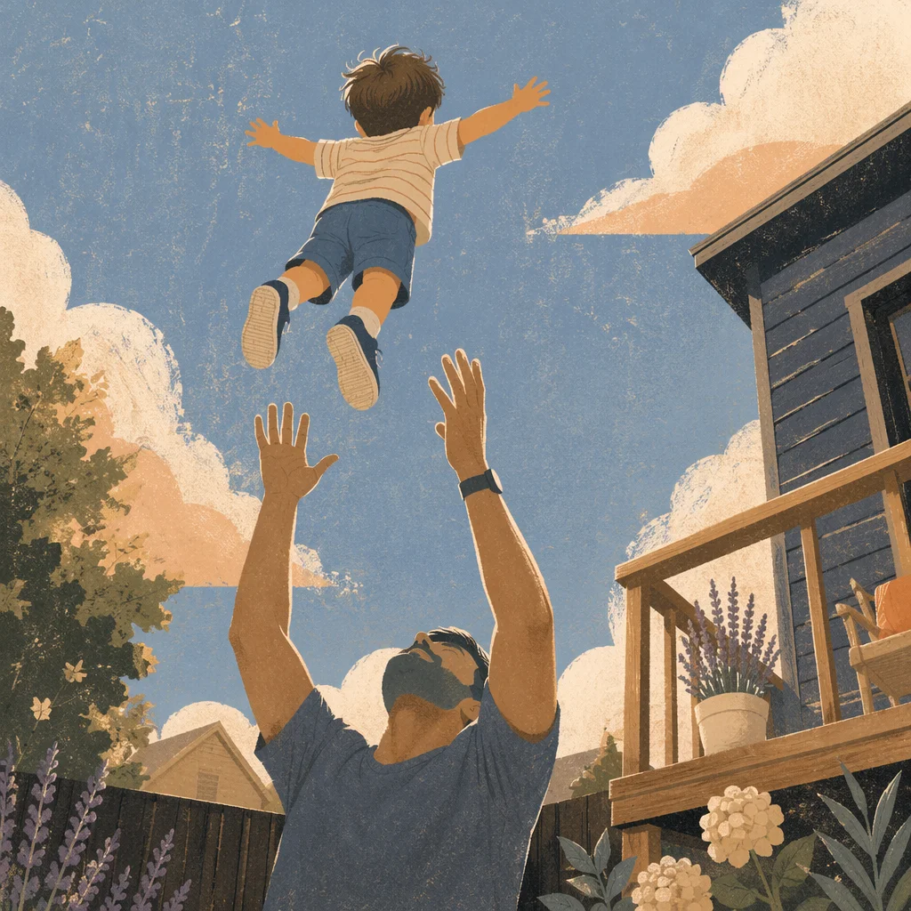 Father and Son Playing Catch Outdoors
