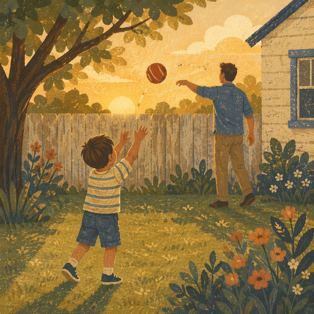 Father and Son Backyard Catch at Sunset