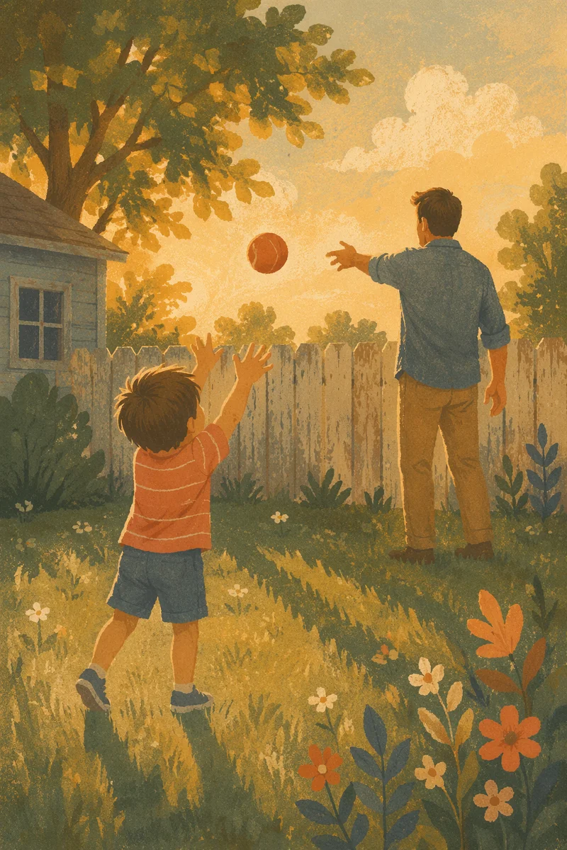 Father and Son Playing Catch at Sunset