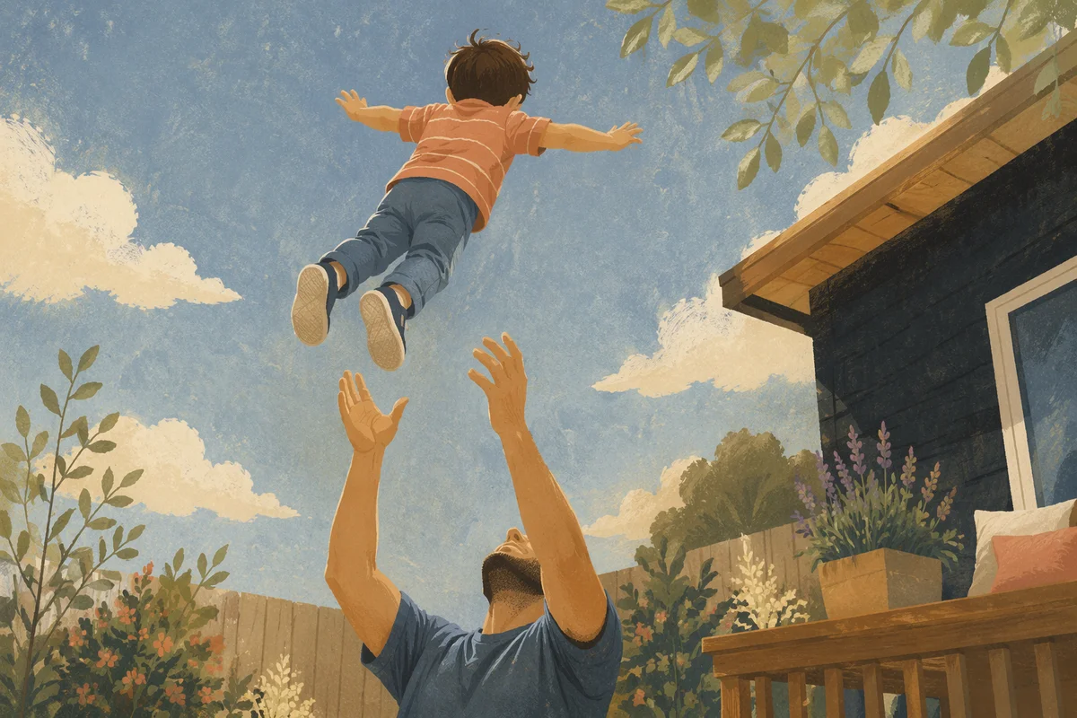 Father and Son Playing Catch Outdoors