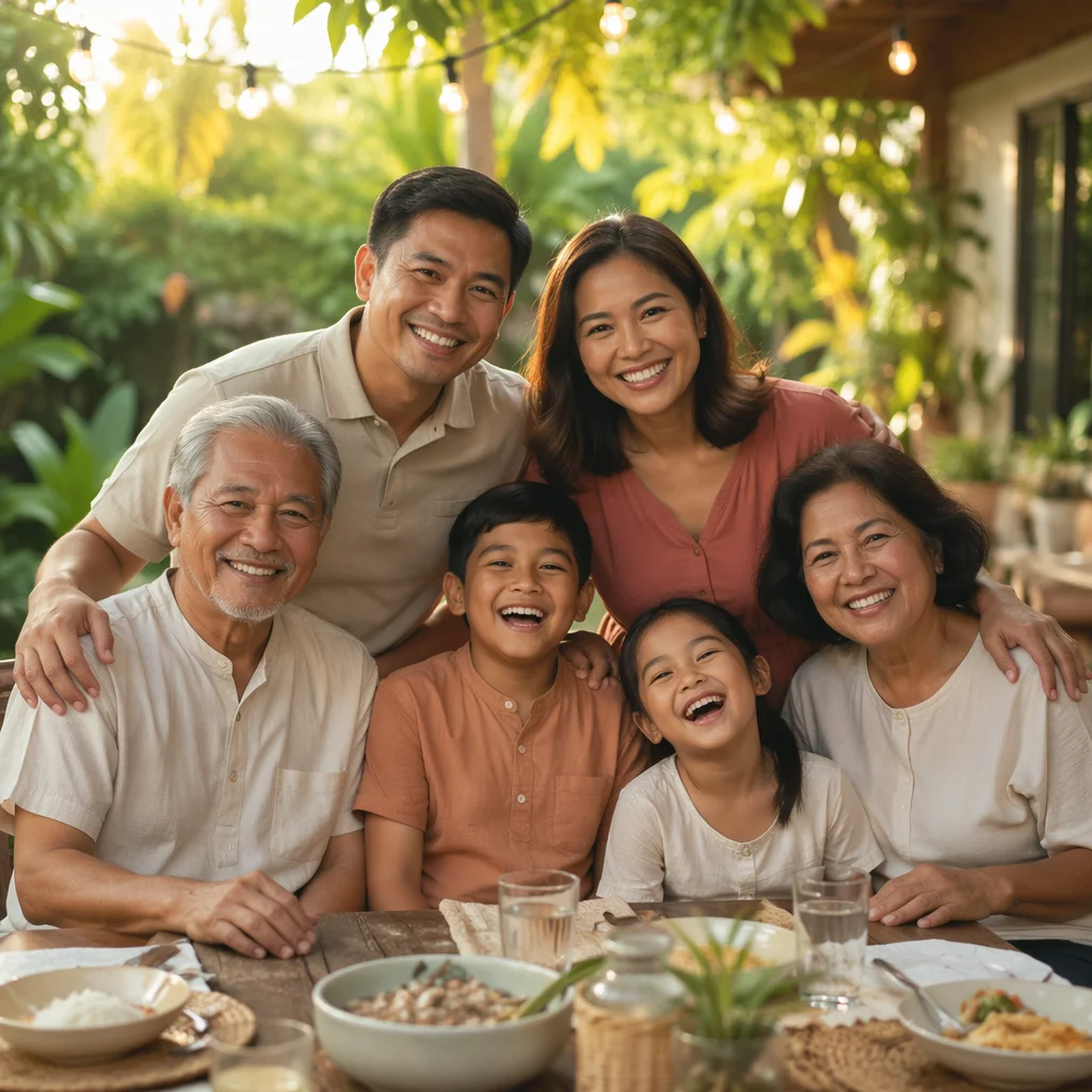 Joyful Filipino Family in Tropical Backyard