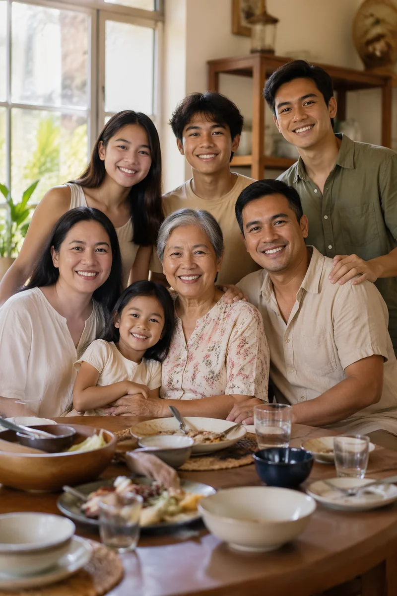 Joyful Filipino Family Dining Room Portrait