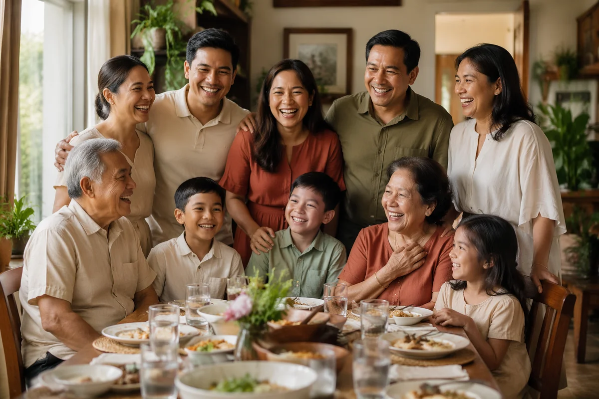 Joyful Filipino Family Dining Room Portrait
