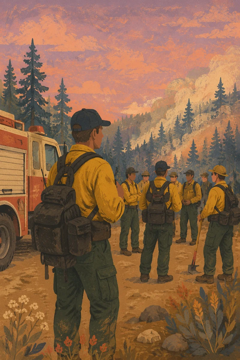 Wildland Firefighter by Truck at Dusk