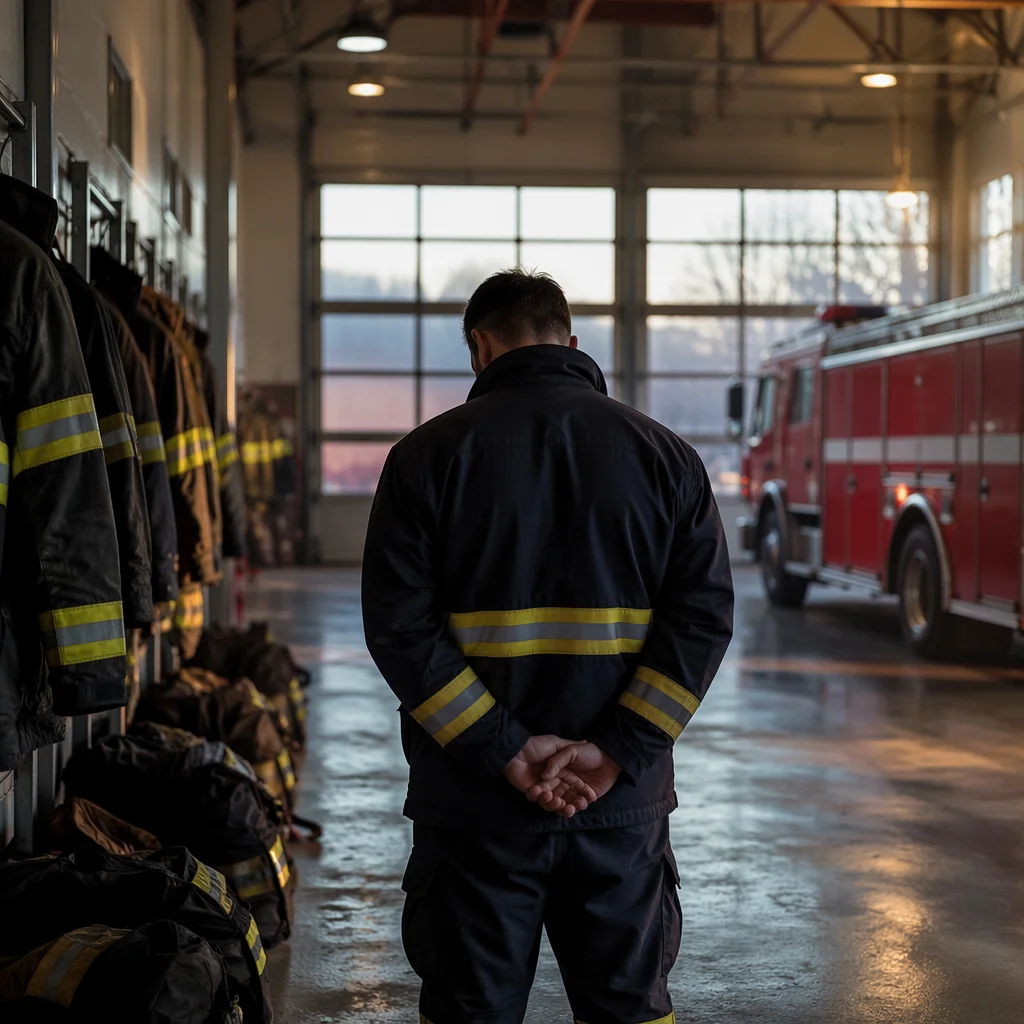 Firefighter Prayer at Dawn in Station
