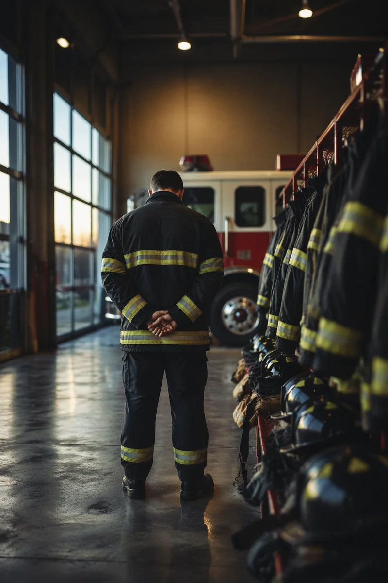 Firefighter Prayer at Dawn in Station