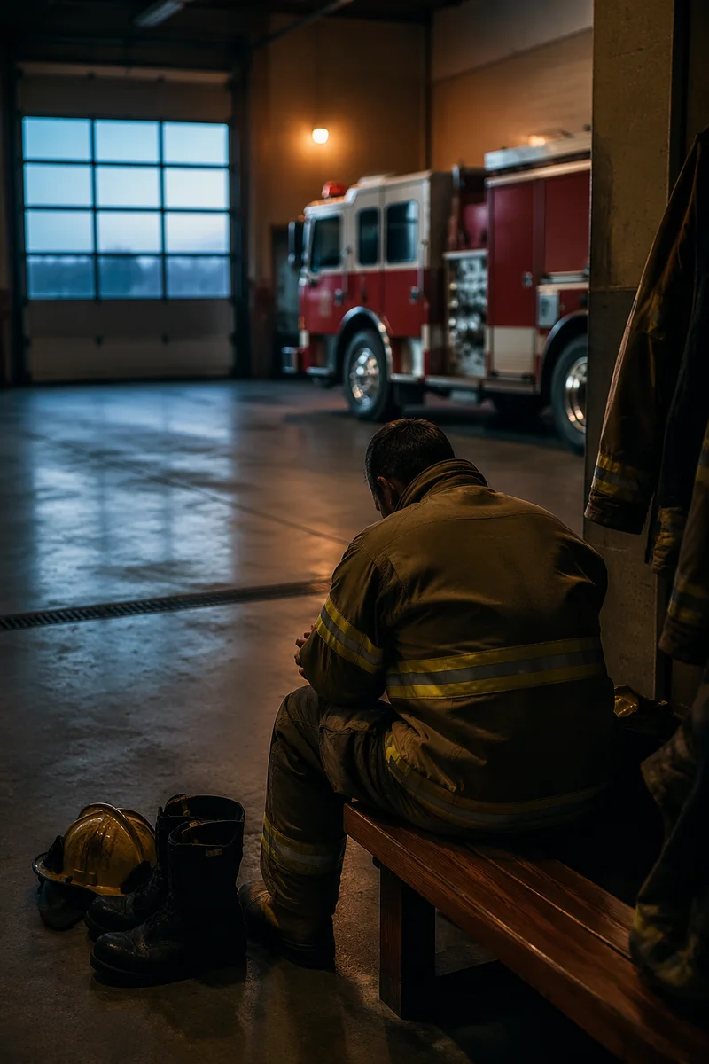 Firefighter Prayer Before Dawn at Station