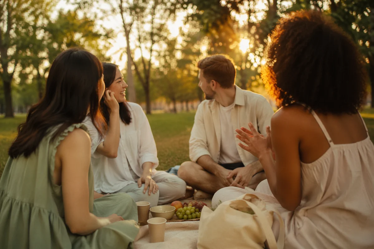 Joyful Friends Picnic at Golden Hour