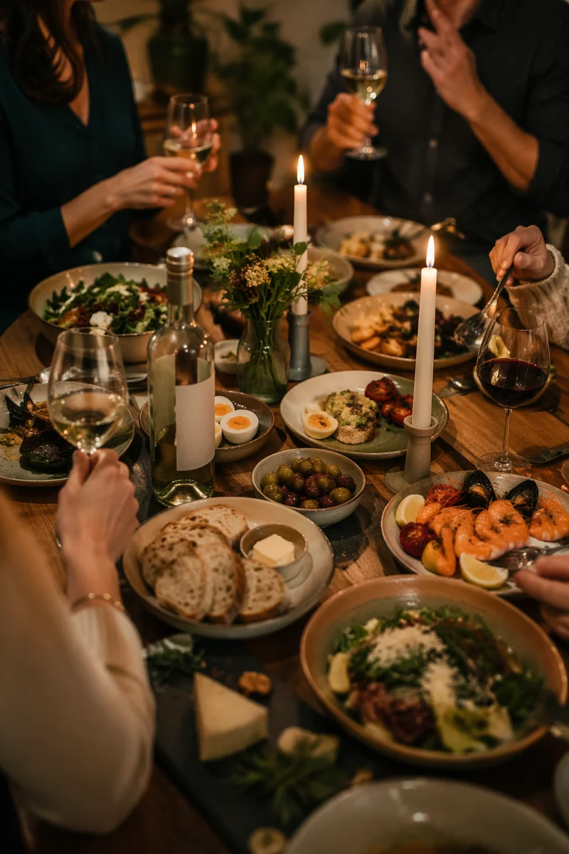 Friends Laughing Around Festive Dinner Table