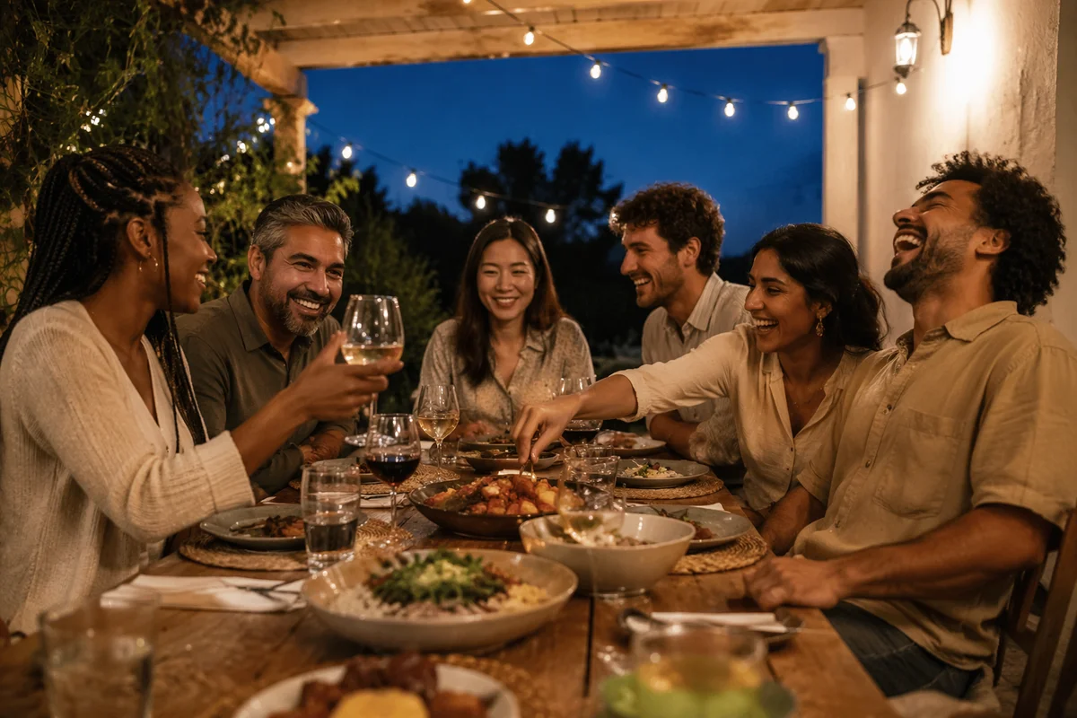 Friends Laughing at Patio Dinner Party