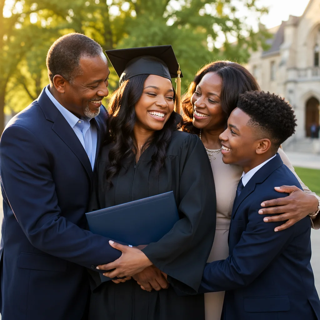 Family Hug After Graduation Ceremony