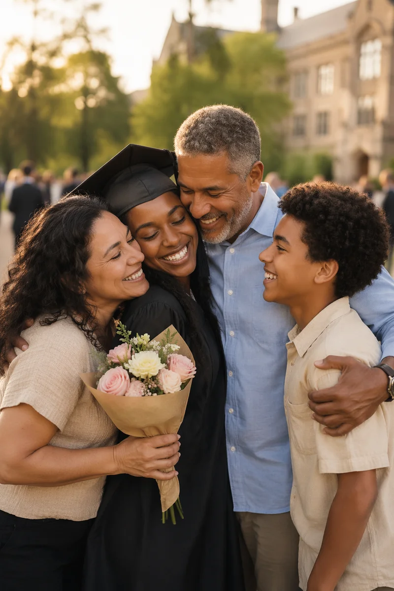 Family Hug at Graduation Celebration