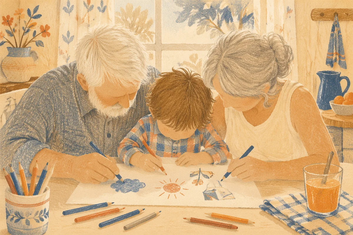 Grandparents and Grandchild Coloring Together