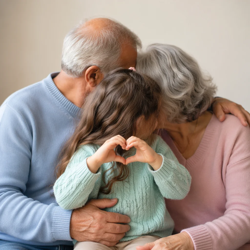 Loving Grandparents and Grandchild Heart Embrace