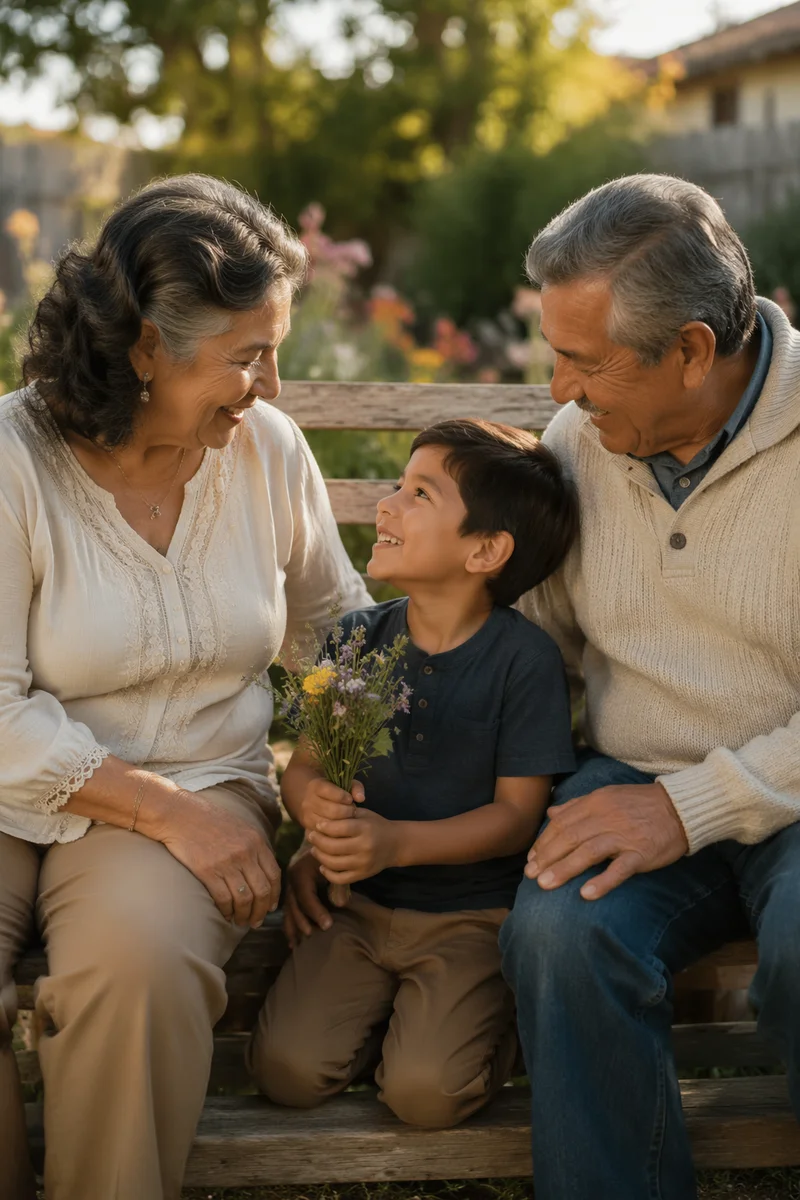 Grandparents and Grandchild in Garden Portrait