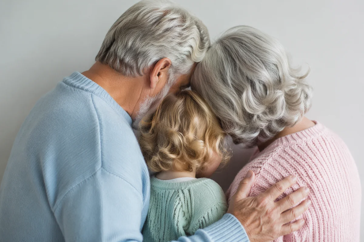Tender Grandparents and Grandchild Family Embrace