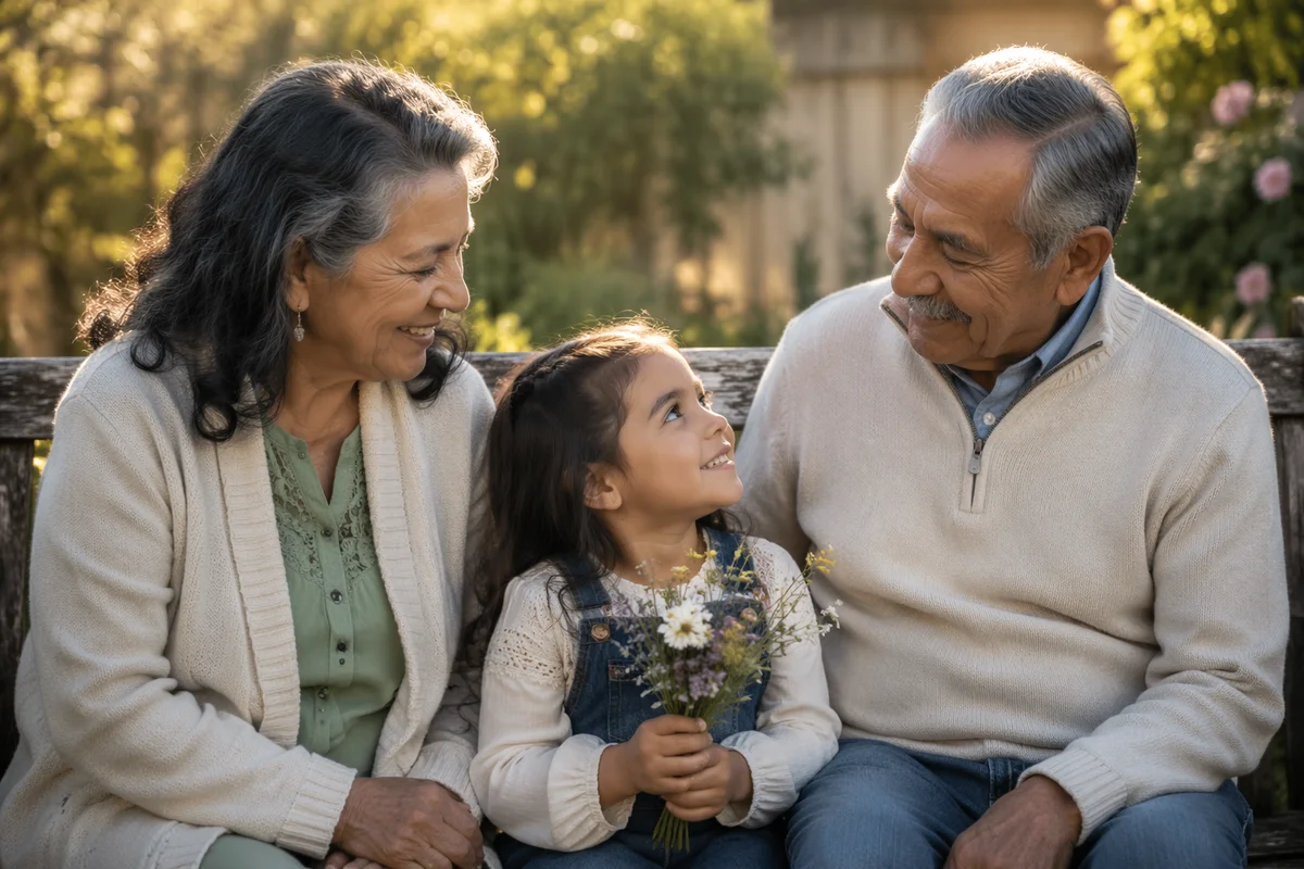 Grandparents and Grandchild in Garden Portrait