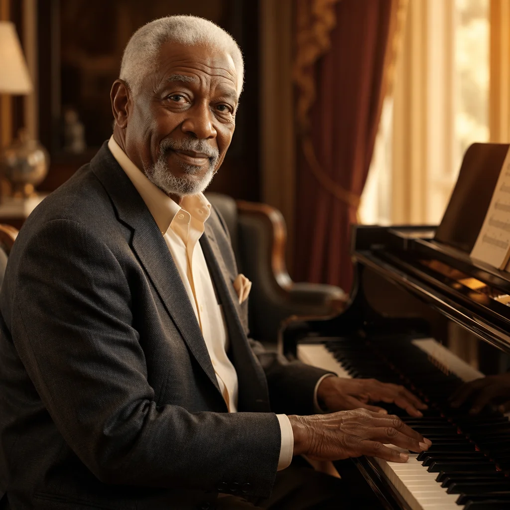 Elegant Grandfather Playing Grand Piano Portrait