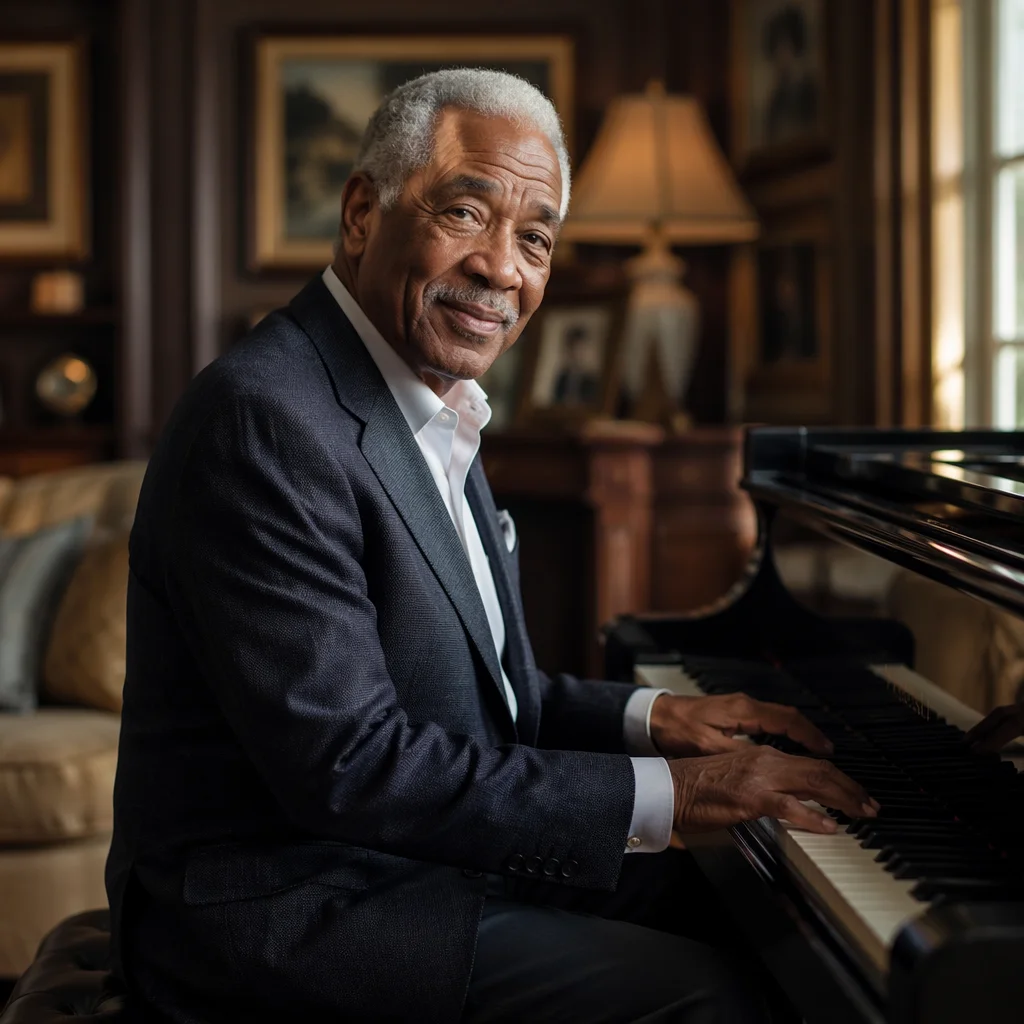 Elderly Man Seated at Grand Piano