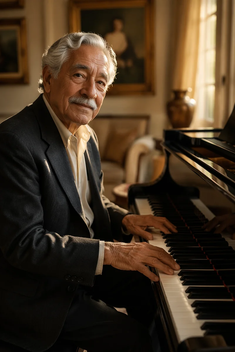 Elderly Man Seated at Grand Piano