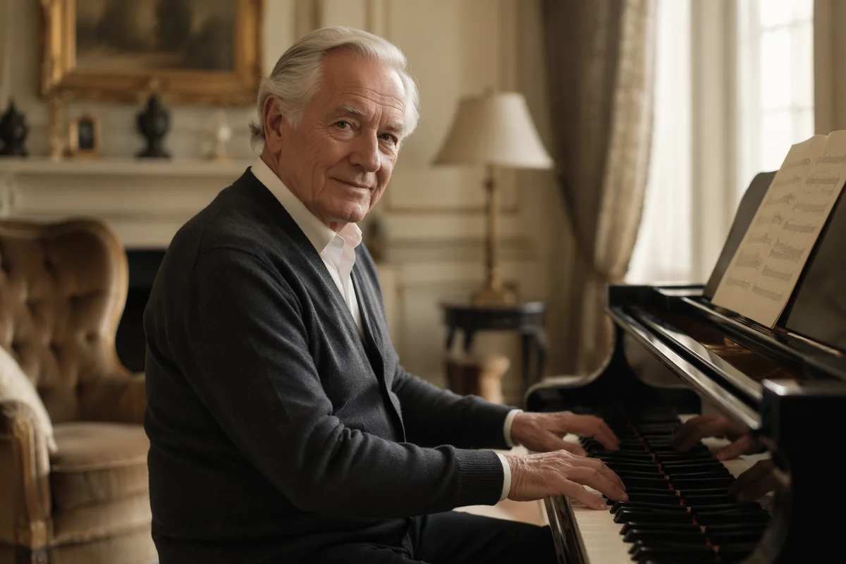 Grandfather Playing Grand Piano at Home