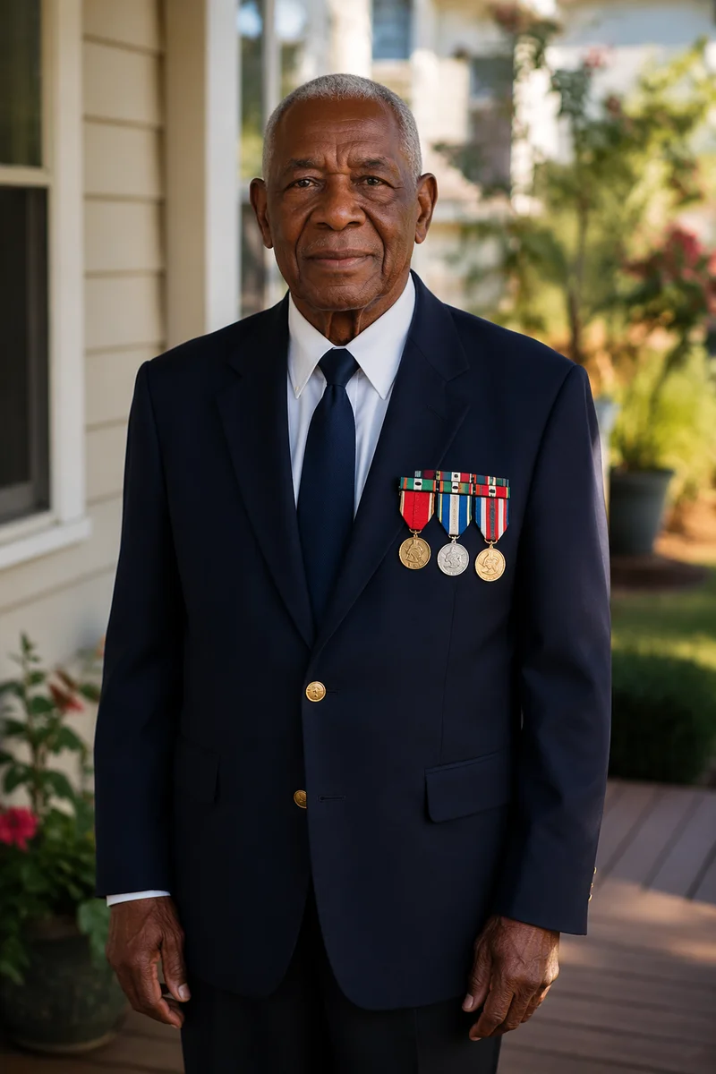 Dignified Elderly Veteran on Front Porch