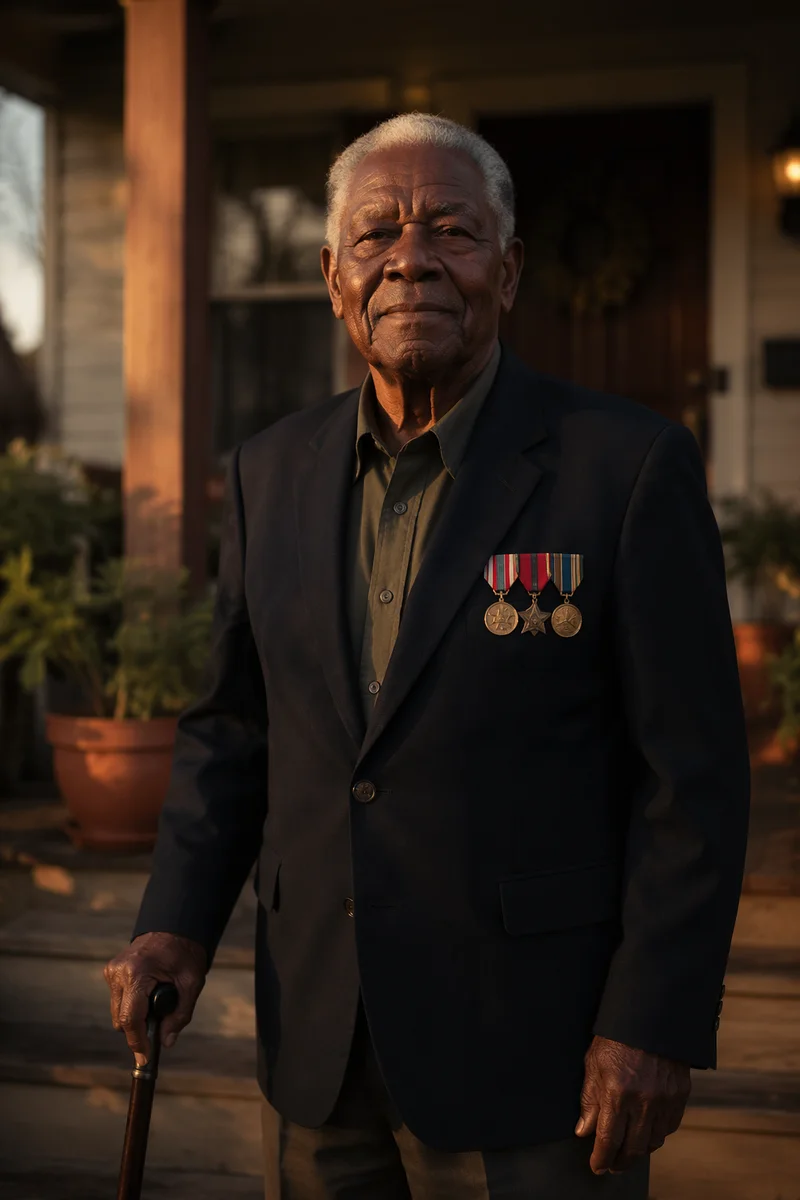 Dignified Elderly Veteran on Porch