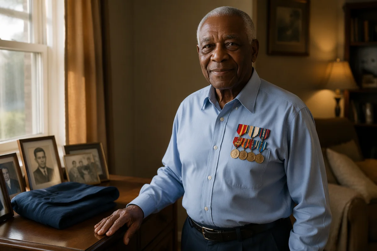 Dignified Elderly Veteran in Sunlit Living Room
