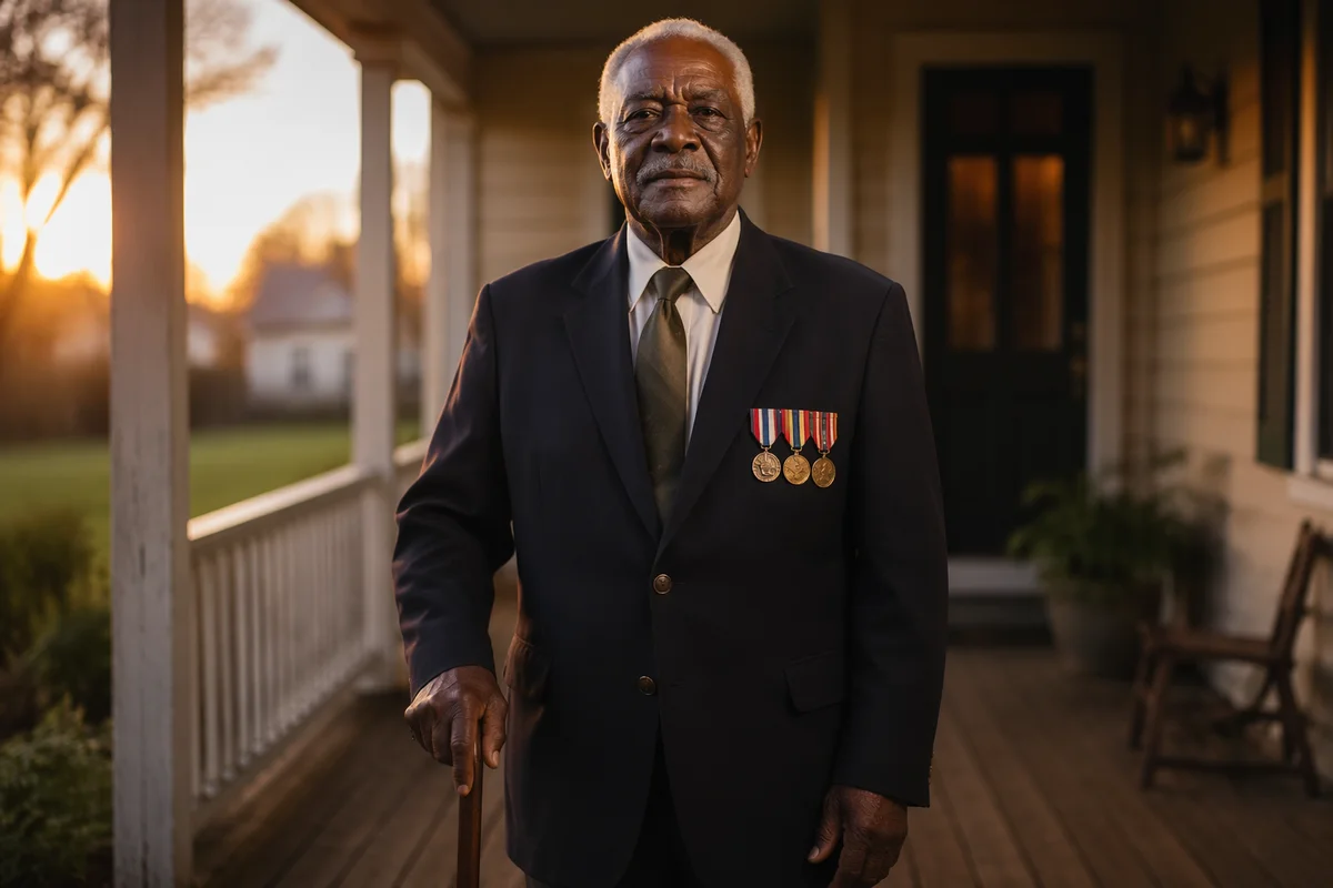 Dignified Elderly Veteran on Porch
