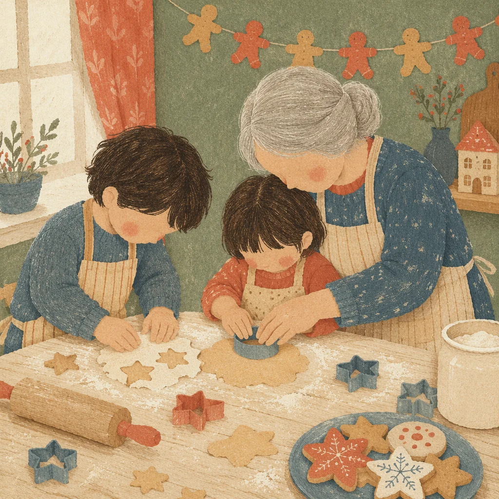 Grandmother Baking Cookies with Grandchildren