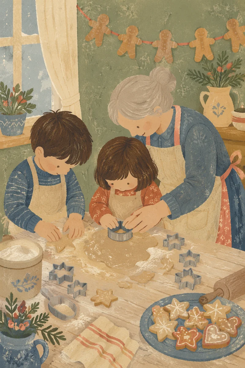 Grandmother Baking Cookies with Grandchildren
