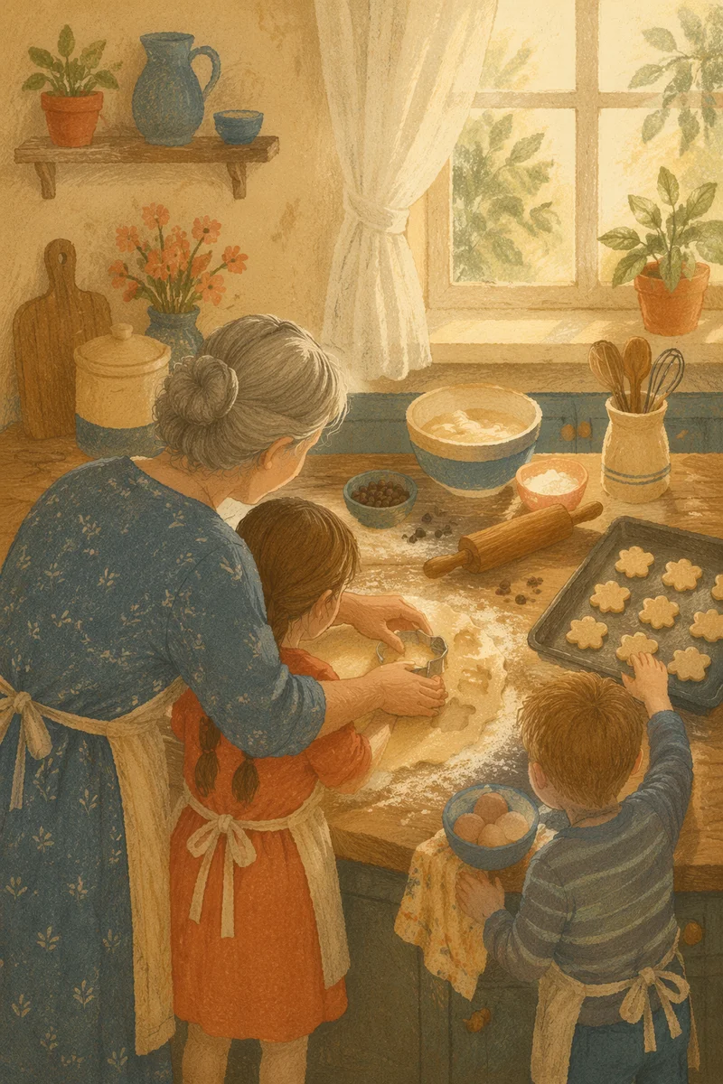 Grandmother Baking Cookies With Grandchildren