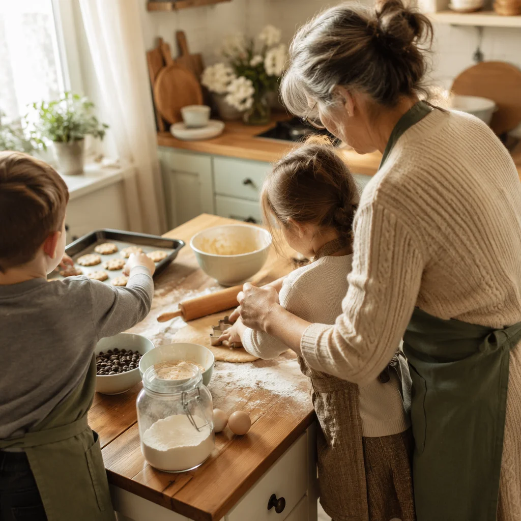 Grandmother Baking Cookies with Grandchildren