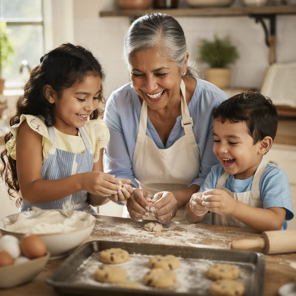 Grandmother Baking Cookies with Grandchildren