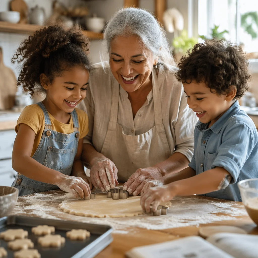 Grandmother Baking Cookies with Grandchildren