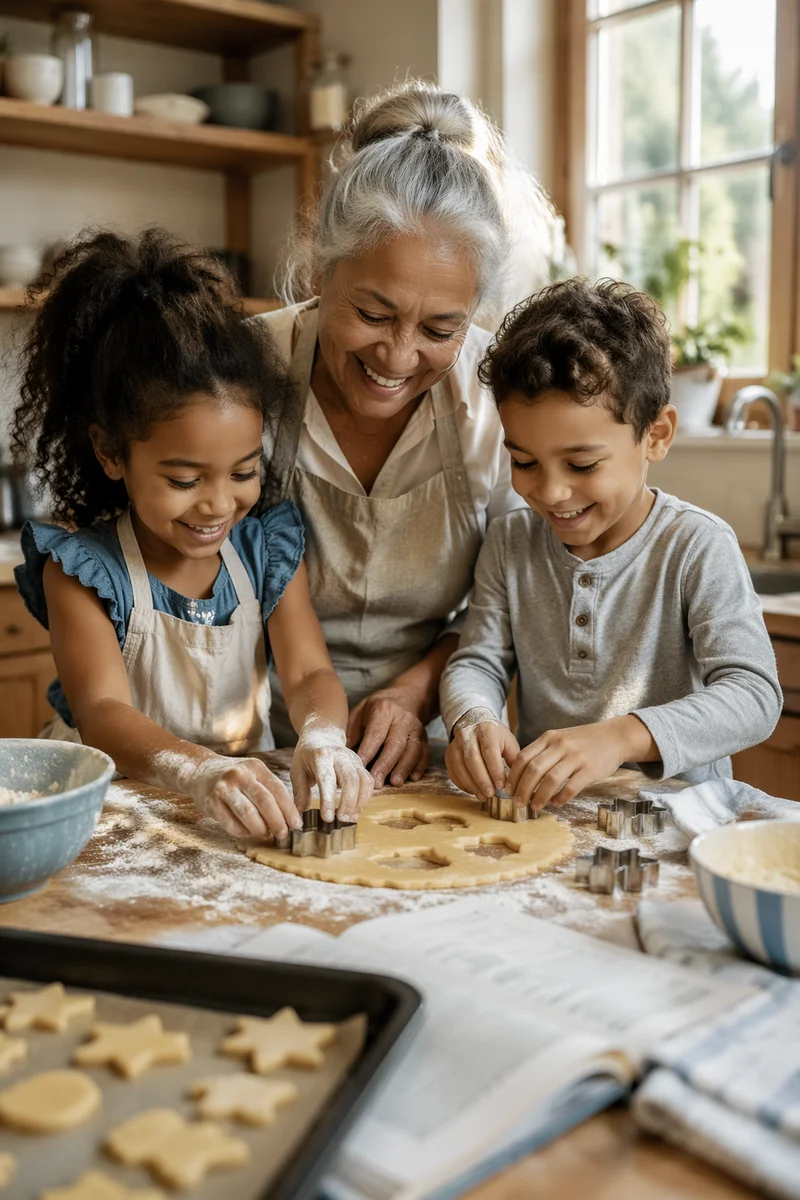 Grandmother Baking Cookies with Grandchildren