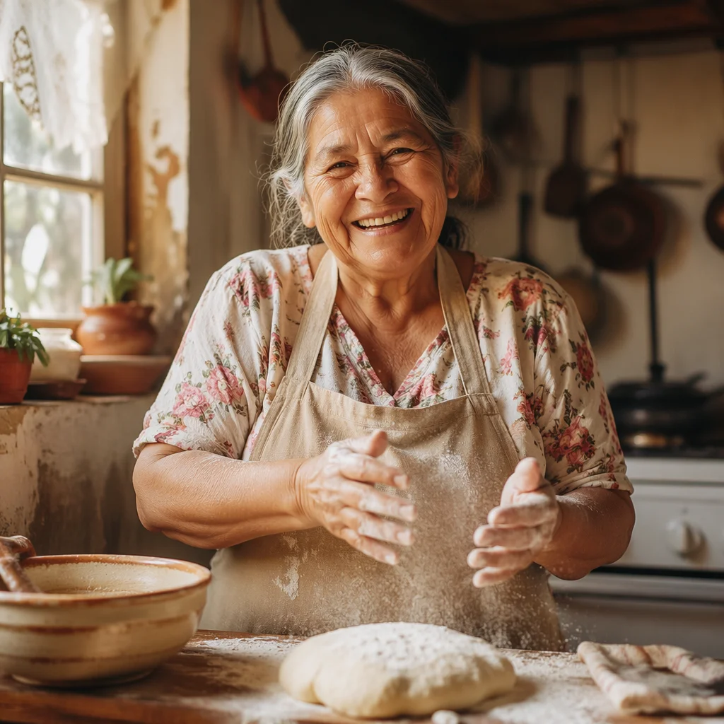 Joyful Grandmother Baking in Sunlit Kitchen