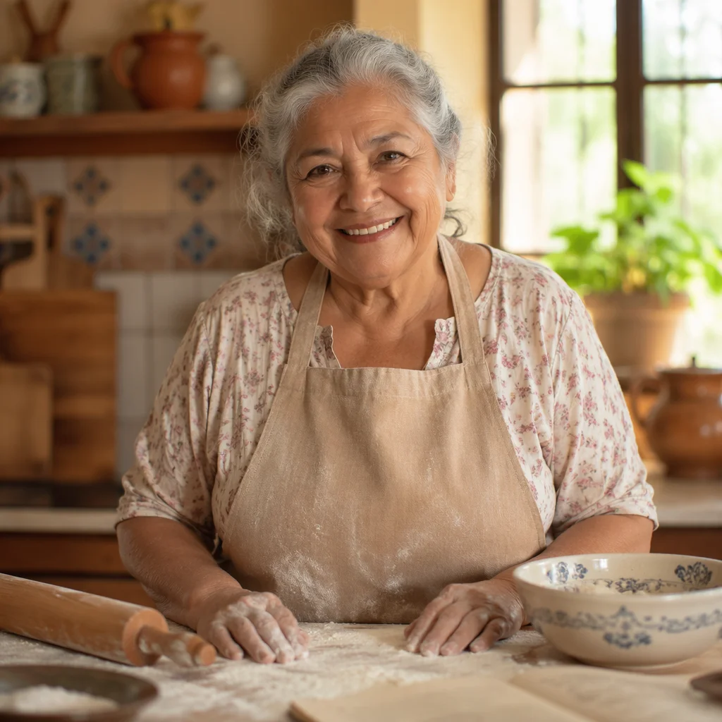 Joyful Grandmother Baking in Sunlit Kitchen