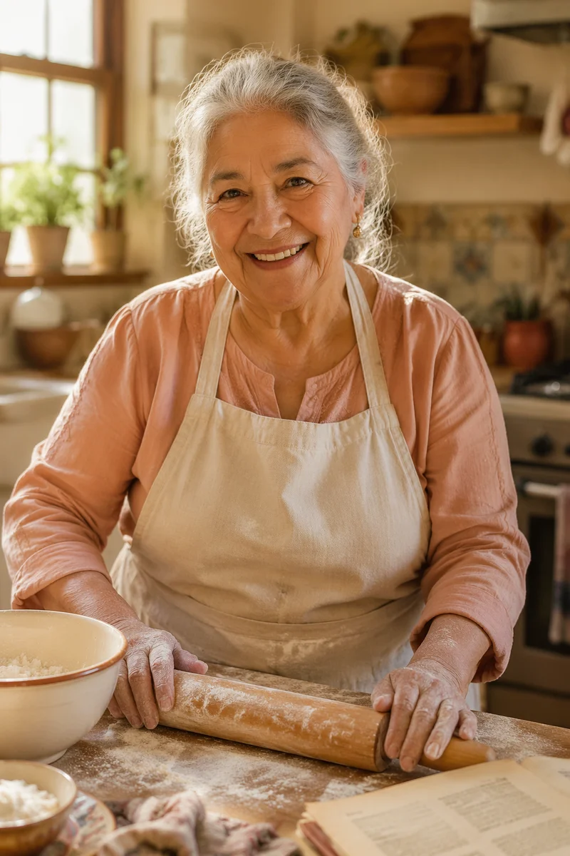 Joyful Grandmother Baking in Sunlit Kitchen