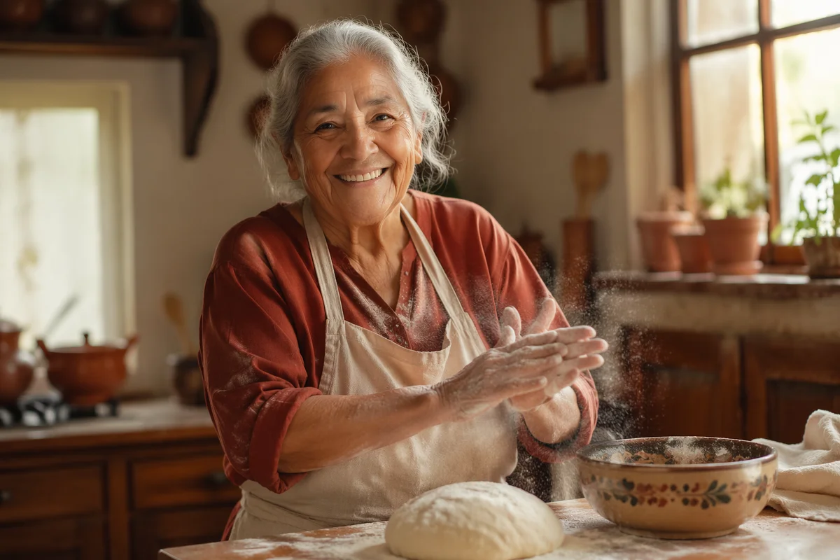 Joyful Grandmother Baking in Sunlit Kitchen