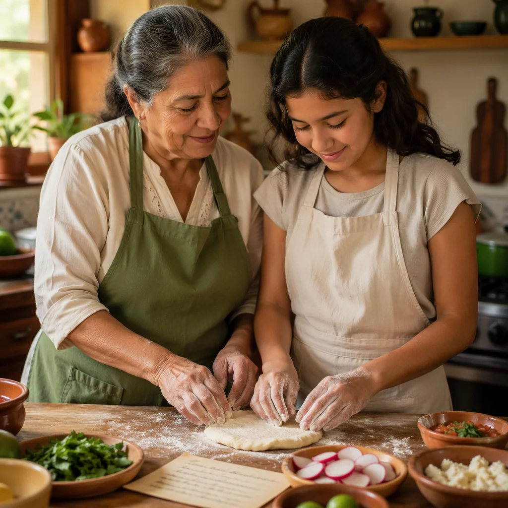Grandmother and Granddaughter Making Dough Together
