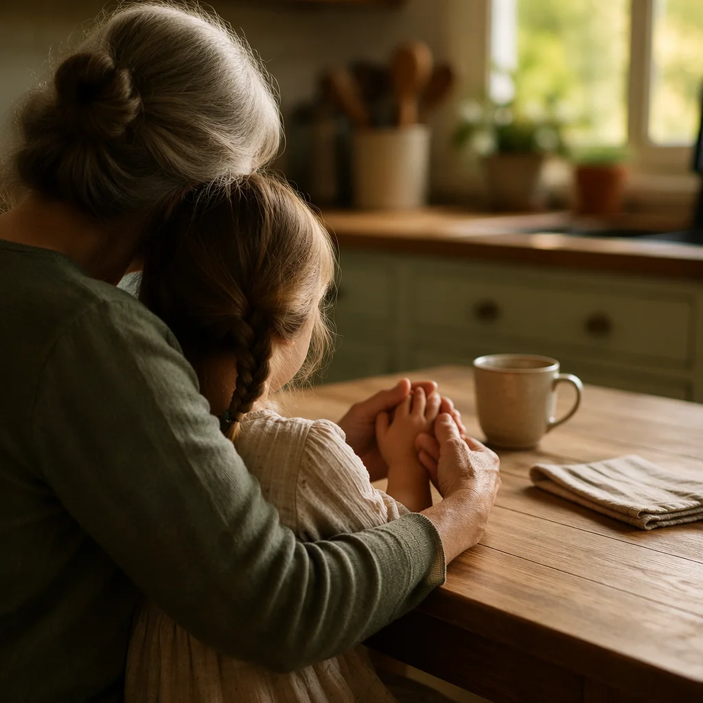 Grandmother Teaching Grandchild Morning Prayer
