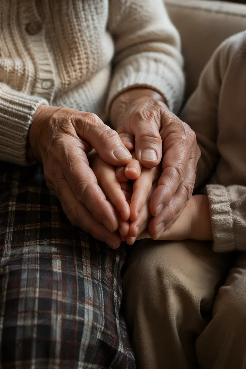 Grandmother Guiding Child in Gentle Prayer