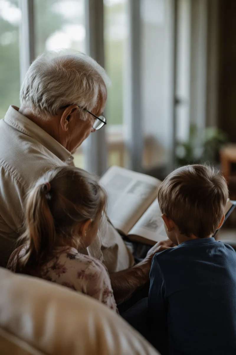 Grandparents Reading Book with Grandchildren