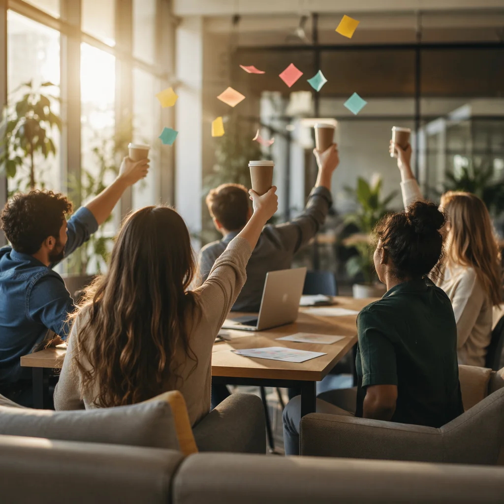 Coworkers Celebrating Project Milestone in Office