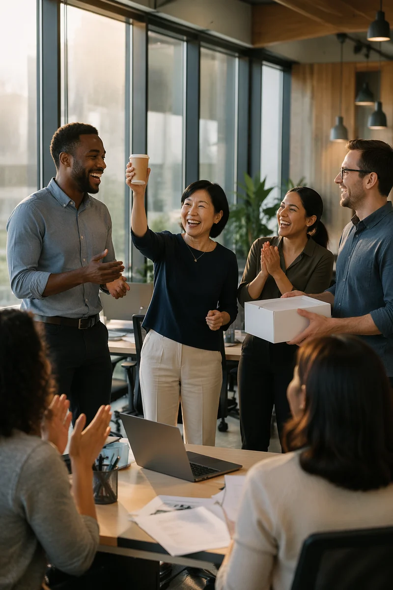 Coworkers Celebrating Team Success in Office