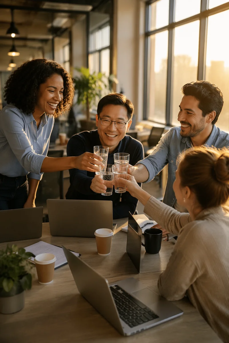 Coworkers Celebrating Team Success in Office
