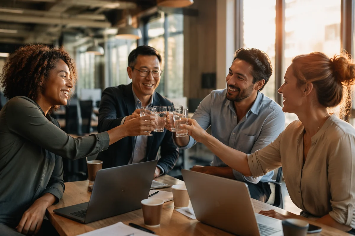 Coworkers Celebrating Team Success in Office