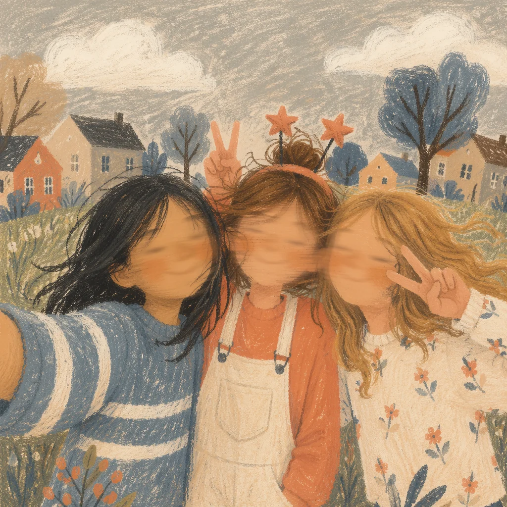 Carefree Friends Taking Outdoor Group Selfie