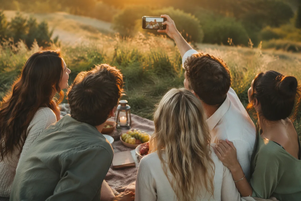 Golden Hour Friends Picnic Selfie